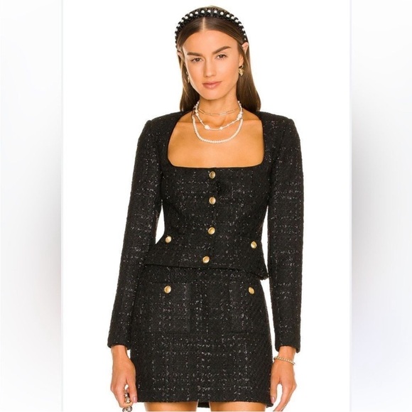 Revolve Assignment Bianca Jacket in Black Tweed Revolve Square Neck Size XS NWOT - Picture 6 of 16